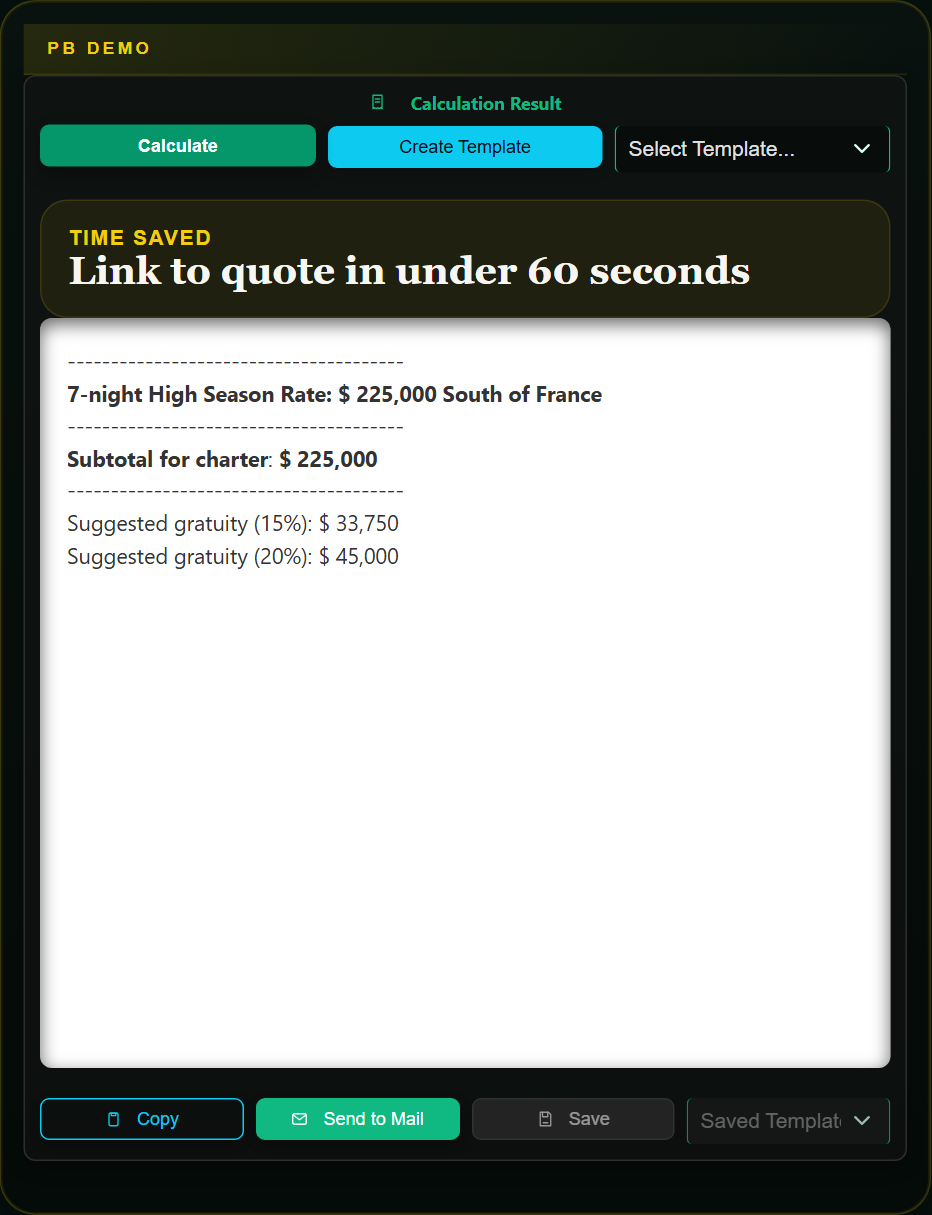 ProBroke charter quote calculation result